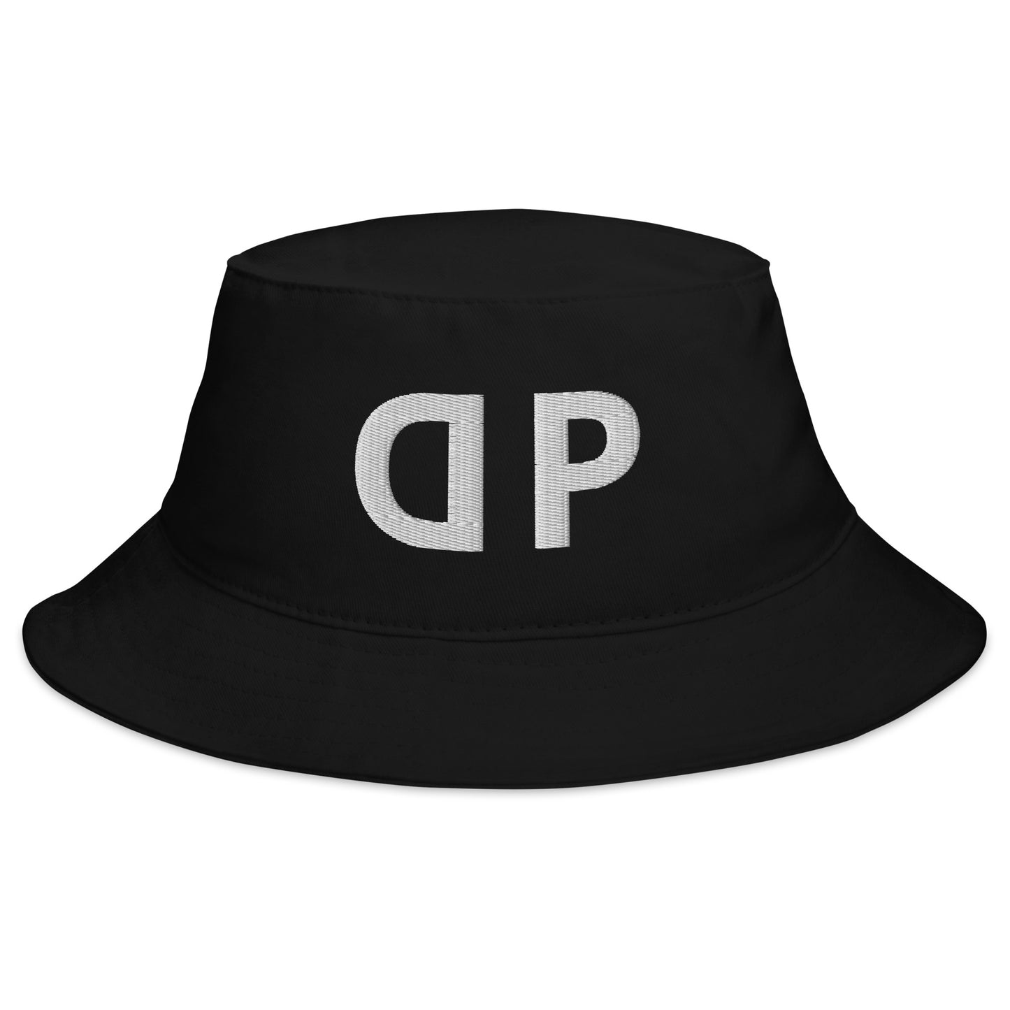 white initial DP bucket hat