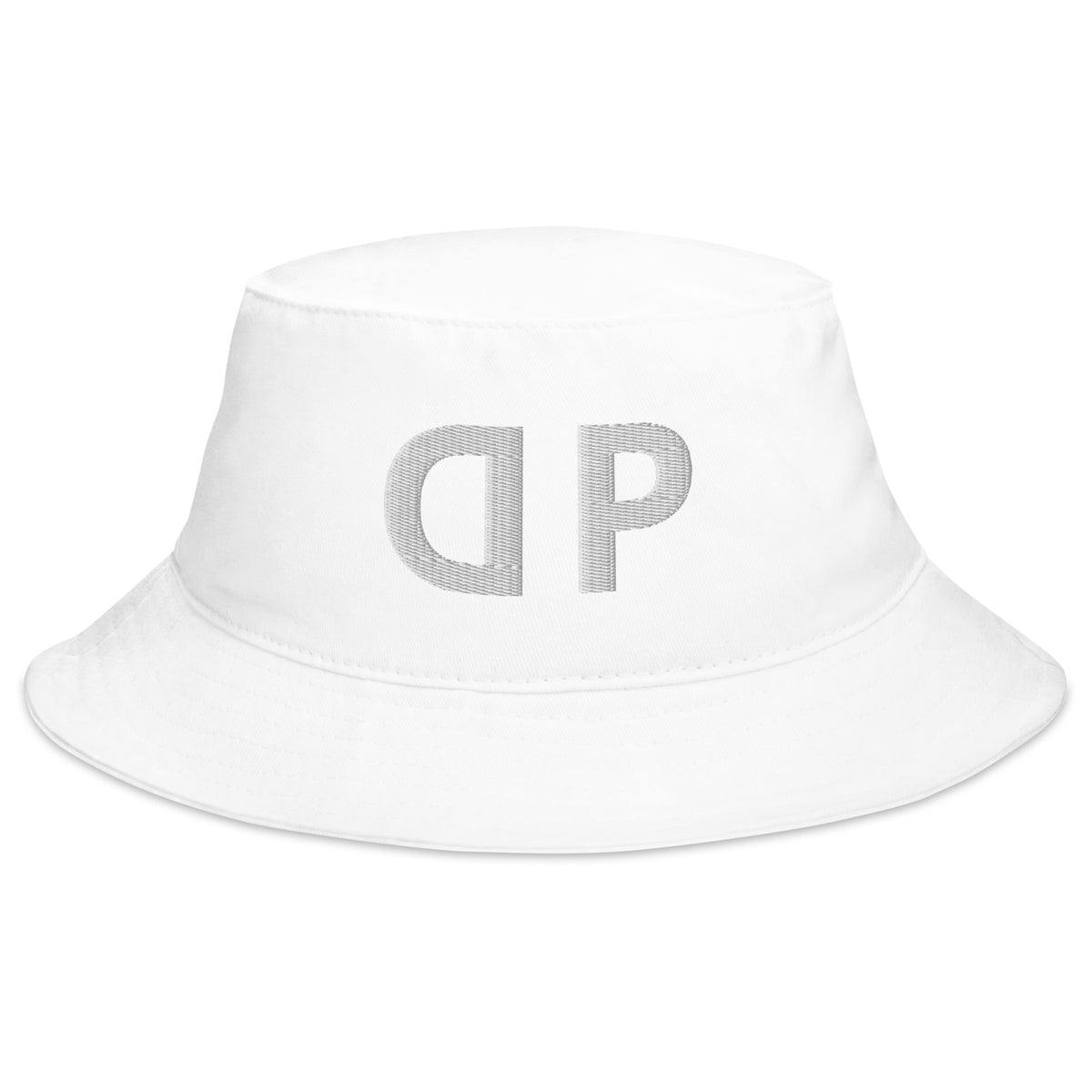 white initial DP bucket hat