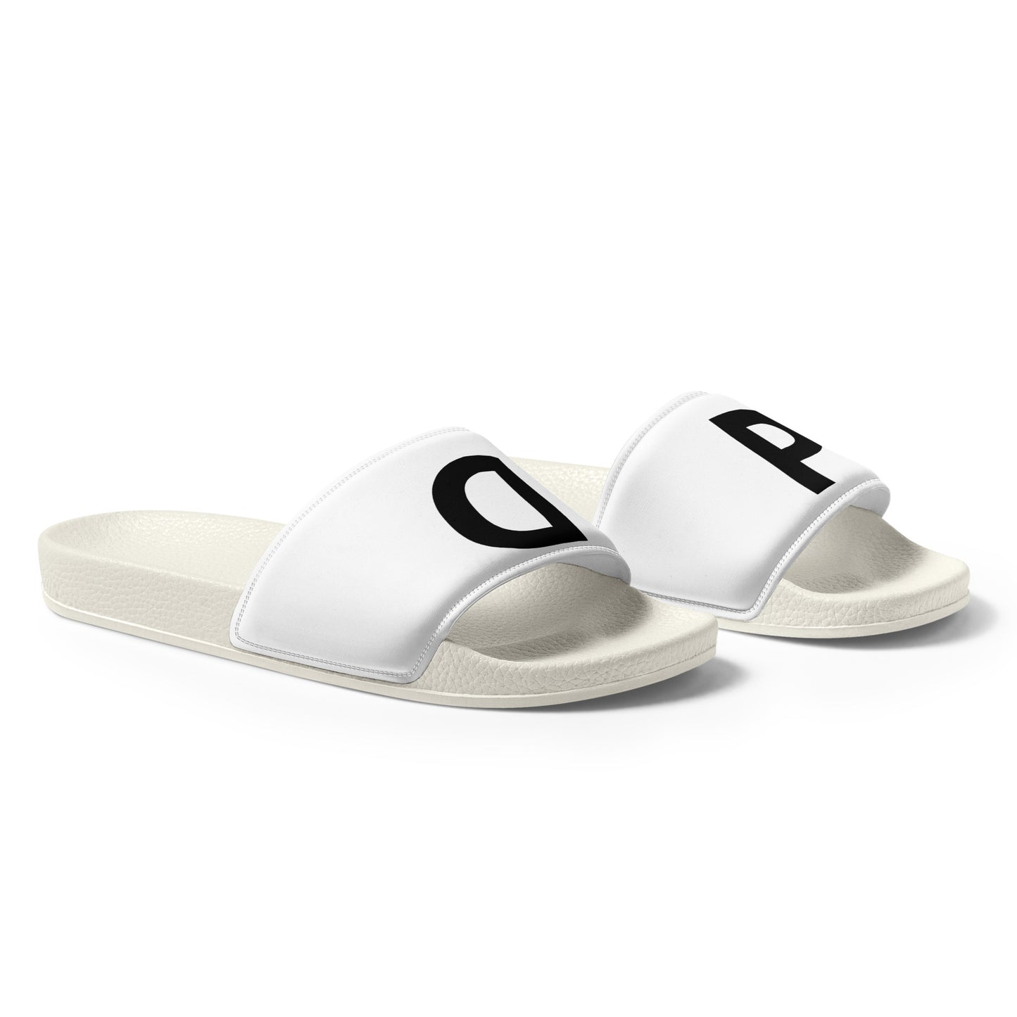 black print mens slides